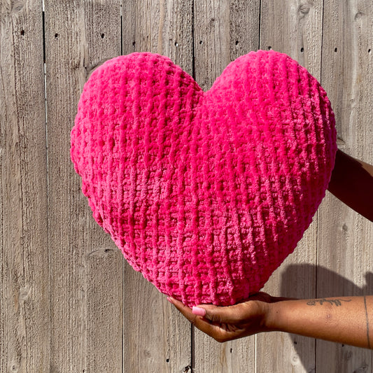 Hot Pink Knitted Heart Pillow (Ready to Ship)
