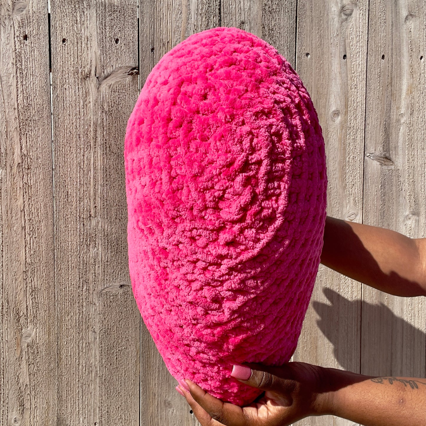 Hot Pink Knitted Heart Pillow (Ready to Ship)