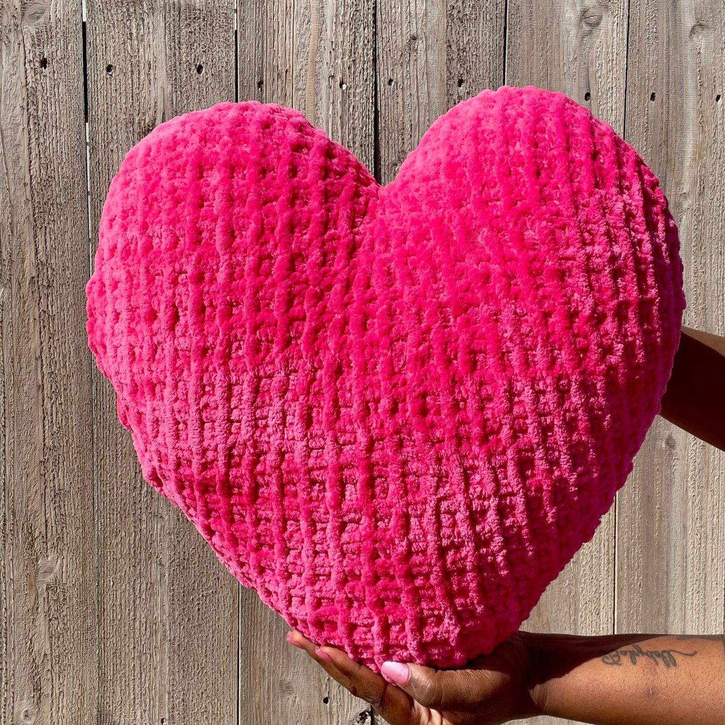 Hot Pink Knitted Heart Pillow (Ready to Ship)