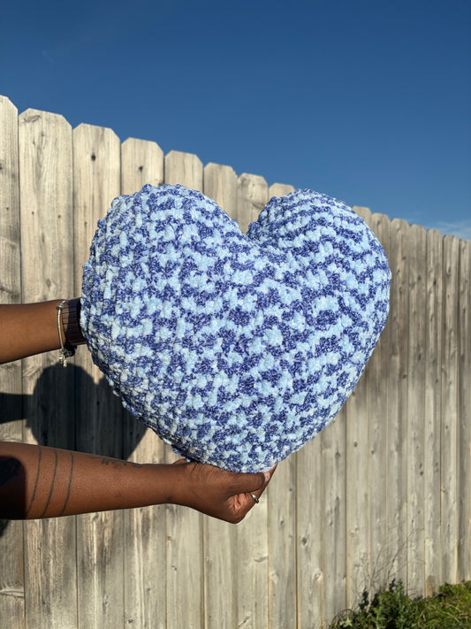 Blue Dream Knitted Heart Pillow (Made to Order)
