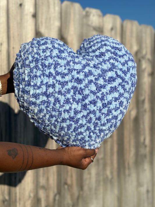 Blue Dream Knitted Heart Pillow (Made to Order)