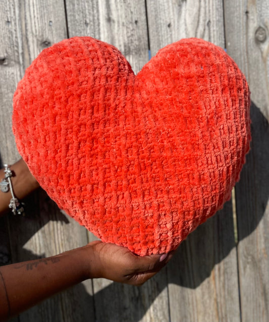 Blood Orange Knitted Heart Pillow (Made to Order)