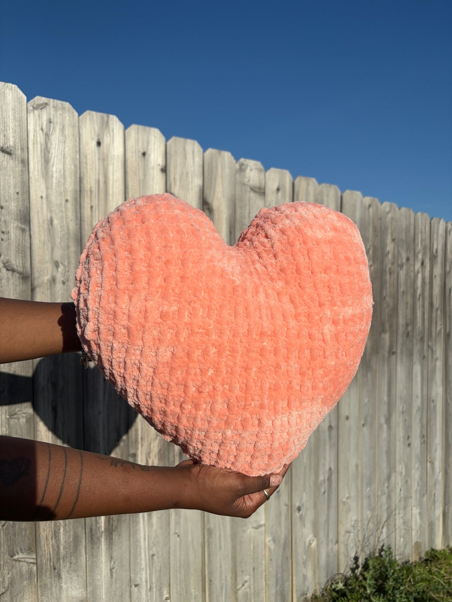 Mrs. Peach Knitted Heart Pillow (Ready to Ship)