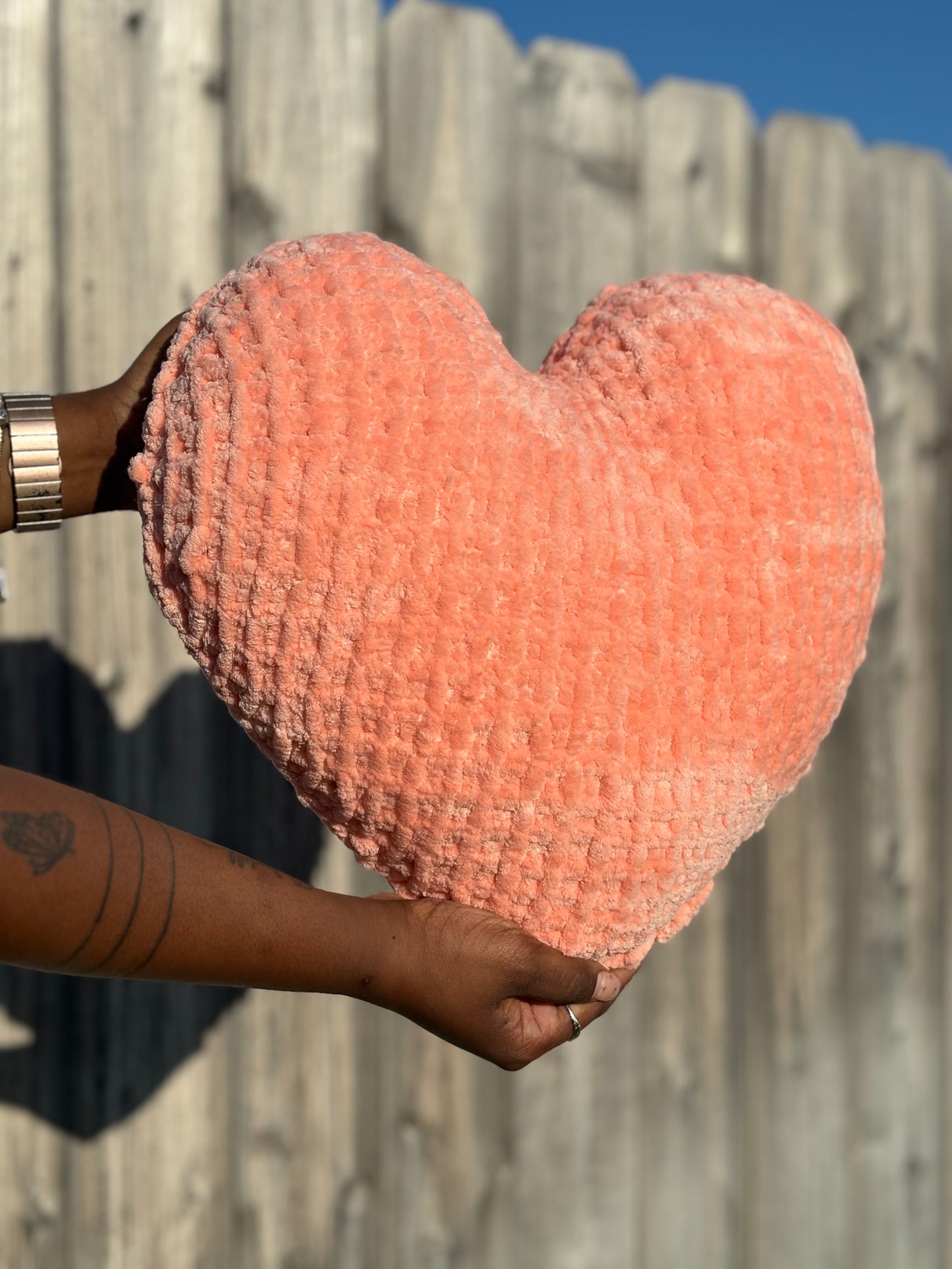 Mrs. Peach Knitted Heart Pillow (Ready to Ship)