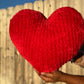 Cherry Red Knitted Heart Pillow (Made to Order)