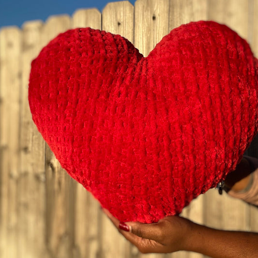 Cherry Red Knitted Heart Pillow (Made to Order)
