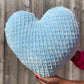 Sky Blue Knitted Heart Pillow (Made to Order)