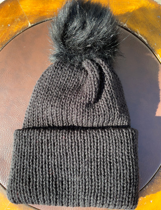 Black Amethyst Single Pom Pom Beanie (Made to Order)