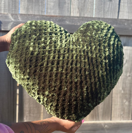 Evergreen Velvet Knitted Heart Pillow (Made to Order)